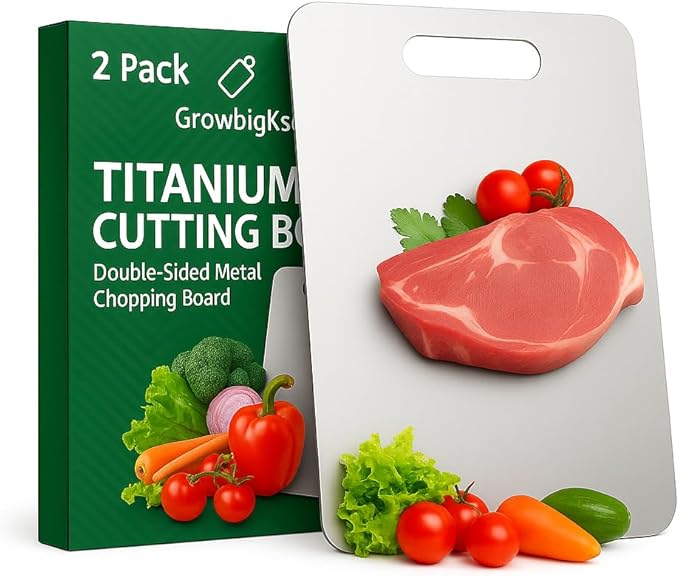 2pack Titanium Cutting Board – 100% Pure Double-Sided Metal Chopping Board for Kitchen, Dishwasher Safe, Knife-Friendly Surface, (15.3"L × 11"W) (2)
