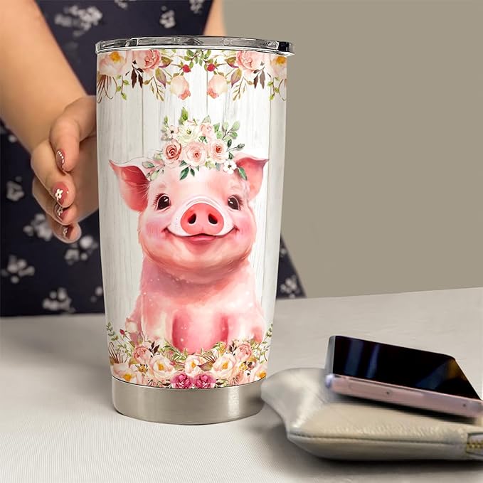 Pig Tumbler 20oz Stainless Steel Insulated Coffee Travel Mug Cup for Women Girls Pig Gifts for Birthday Christmas