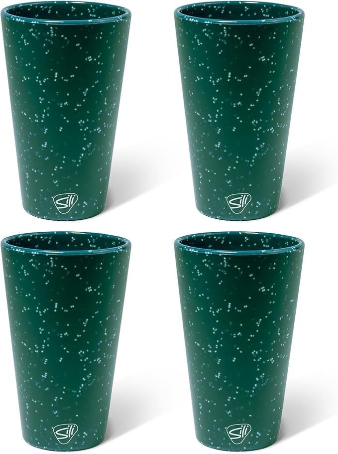 Silipint 16oz Silicone Pint Glass – Unbreakable BPA-Free Reusable Silicone Drinking Cup – Flexible Dishwasher Microwave & Freezer Safe – Stemless Glass for Water Coffee Smoothies, Pack of 4