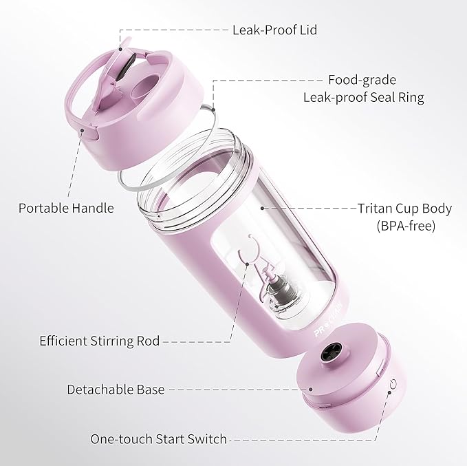 PROCHAIN Electric Protein Shaker Bottle, USB Rechargeable Protein Shakes Mixer, with Powder Storge Cup, Portable Water Drink Bottles for Gym Sport Workout, BPA-Free Tritan, 22oz