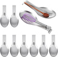 10 Pcs Stainless Steel Spoon Rest, Spatula Ladle Holder Utensil Spoon Rest for Stove Top/Countertop Heavy Duty Ladle Holder Dishwasher Safe for Kitchen Cooking Utensils, 10.24 x 3.86 Inch (Silver)