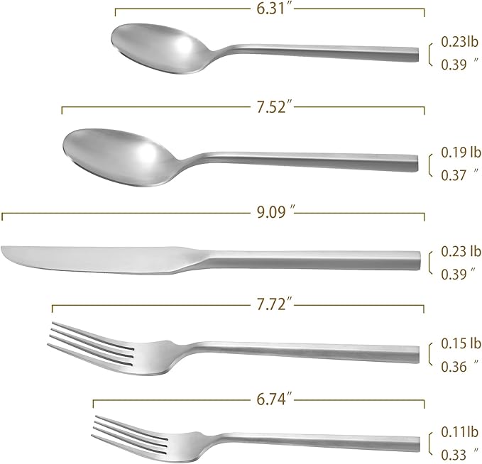 DEACORY Silverware Stainless Steel Flatware Set Matte Finished Cutlery Set Heavy Hexagon Handle Dishwasher Safe 20 Pieces Service for 4