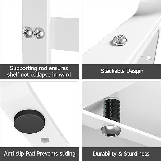 2Pack 16.5-27’’L Expandable Cabinet Countertop Shelf Organizer, Stackable Metal Shelves, Kitchen Organizers and Storage, White Storage Spice Rack for Pantry and Cupboard