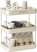 Countertop Coffee Station Organizer, 3 Tier Wine Glass Holder, Mug Shelf with Removable Drain Tray, Spice Rack for Kitchen, Bathroom Countertop Organizer, Cream White