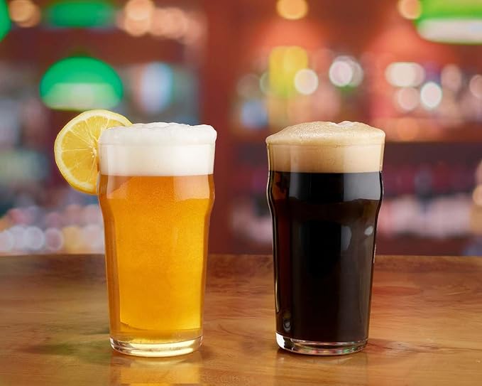 British Pint Glass Set of 4 – 20 oz Nonic Craft Beer & Beverage Glasses
