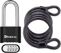 1 Pack disecu Heavy Duty 4 Digit Combination Lock, 2.5 Inch Long Shackle Outdoor Waterproof Padlock with Steel Cable for Bike, Gate, Fence (Black)