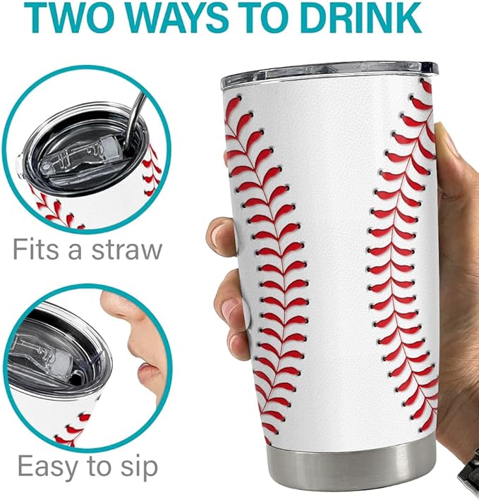 SANDJEST Baseball Tumbler Cup 20oz Stainless Steel Insulated Travel Mug Tumblers Cup Baseball Gift for Women Men Mom Gifts for Birthday Christmas
