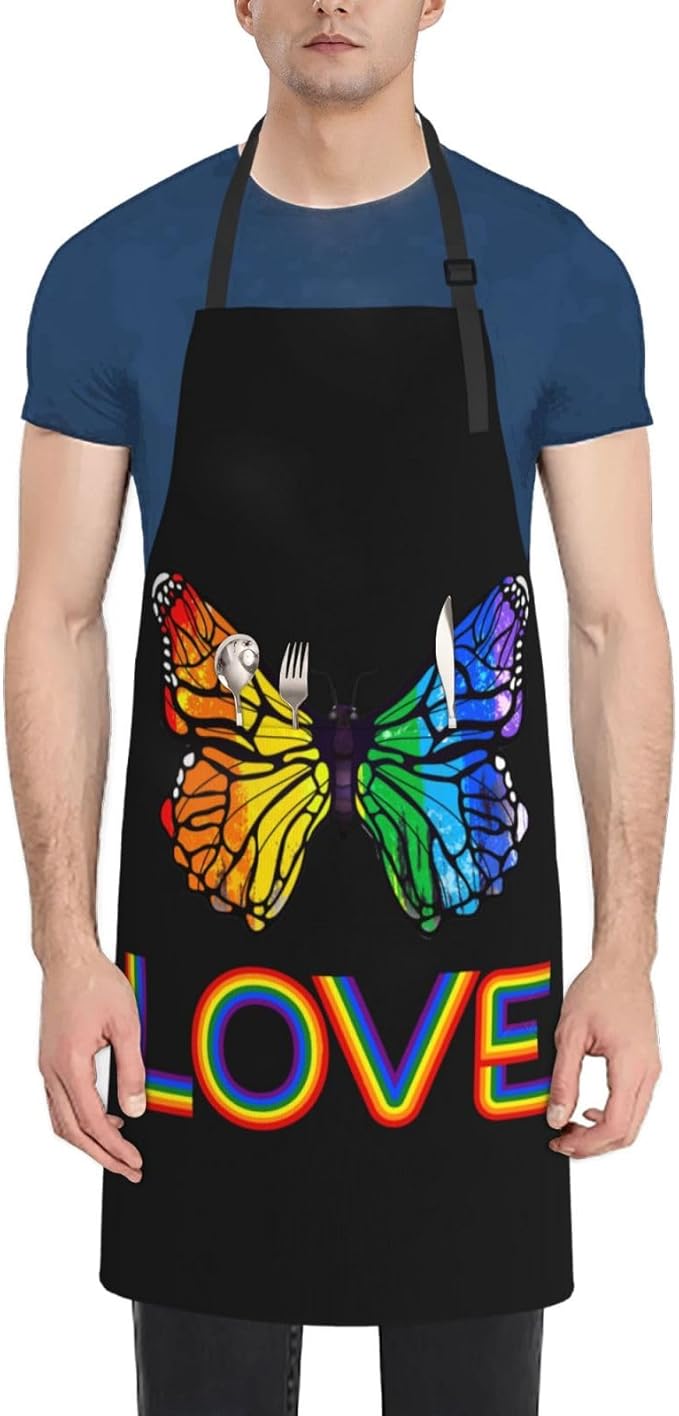 LGBT Aprons Gay Aprons with Pockets and Adjustable Rainbow Apron for Gardening Cooking Kitchen