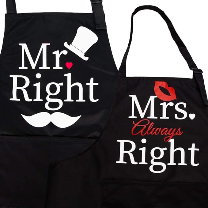 ZOORON Mr & Mrs 2-Piece Kitchen Aprons Set - Anniversary & Wedding Gifts for Couples