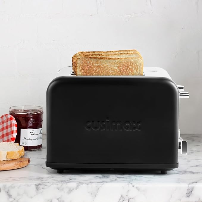 CUSIMAX 4 Slice Toaster with Smart LED Display, Stainless Steel Toaster with Exart Wide Slots, 6 Shade Settings, Bagel, Defrost and Cancel Fuction, 1650 Watts, Removable Crumb Trays, Black