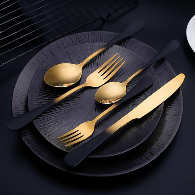 Black Silverware Set for 8 Modern 40 Piece Flatware Set 18/10 Stainless Steel Unique Black Gradual Change Gold Cutlery Utensils Sets for Home Kitchen Restaurant Tableware Set Mirror Polished