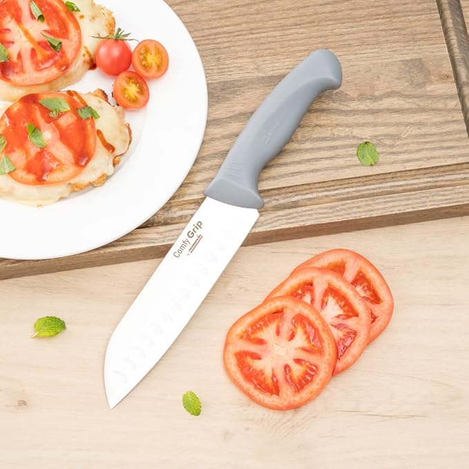 Restaurantware Comfy Grip Knife Set With Holder 1 Sharp 9-Piece Knife Set - Ergonomic Handle Non-Slip Grip Gray Stainless Steel Kitchen Knife Set Dishwashable Includes Knife Holder