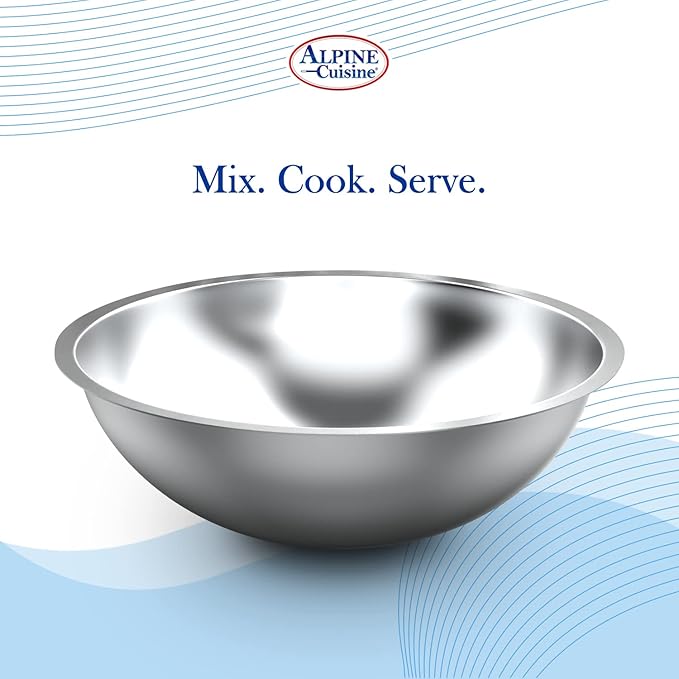 Alpine Cuisine Deeper Edge 8-Quart Stainless Steel Mixing Bowl - Heavy Duty & Dishwasher Safe, Perfect for Meal Prep, Salads & Serving
