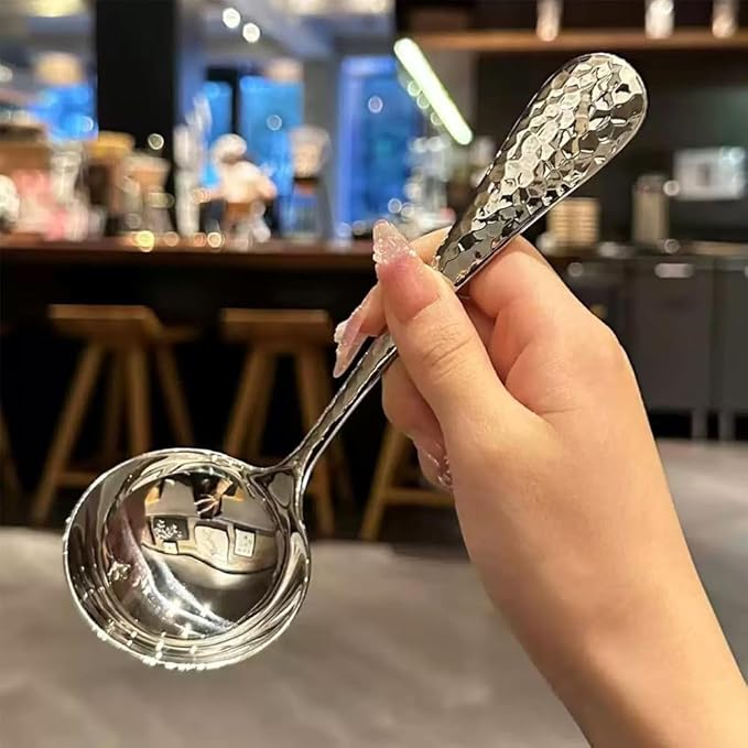 7.08 Inch Small Ladle, Premium 18/10 Stainless Steel, Hammered Gravy Ladle for Serving Soup, Sauces, Gravies, Silver