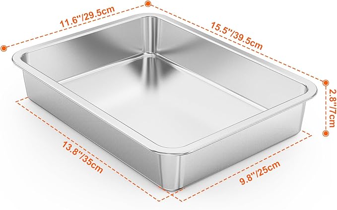 onlyfire Stainless Steel Baking Pan Barbeque Grilling Pan for Baking Breads, Grilling Chicken, Vegetables,15.5" X 11.6" X 2.8"