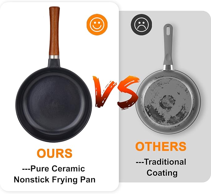 Pure Ceramic Frying Pan, Nonstick 10 Inch Ceramic Skillet (Crafted From Natural Clay Minerals Through Firing), PFAS-Free, Non Toxic/No Coatings Cooking Pan, Induction Pan (Black)