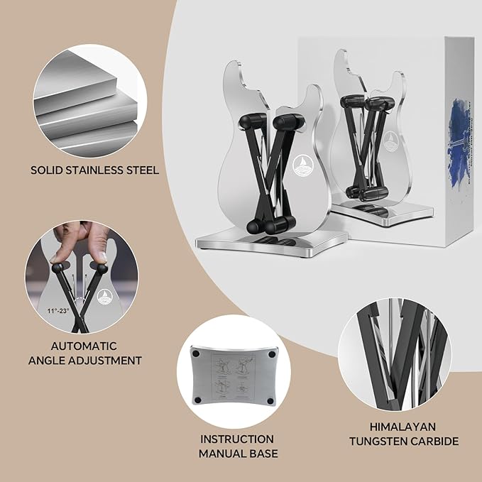 WWN Professional Knife Sharpener, Stainless Steel Sharpening Tool for Kitchen Knives with Self-Adjusting Angle, 3-Action Quick Edge Manual Sharpener with Straight Blade Knives for Chefs & Home Use