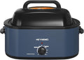 22 Quart Roaster Oven with Viewing Self-Basting Lid, Large Electric Turkey Roaster Oven with Defrost & Warm Function, Adjustable Temperature, Removable Pan & Rack, Stainless Steel, Blue