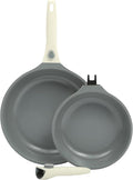 Sur La Table Kitchen Essentials Craft Studio Cast Aluminum Detachable Handle 8 and 10 Inch Skillet Fry Pan Set w/PFA Free Ceramic Non Stick Removable Handle Induction Safe - Eggshell White