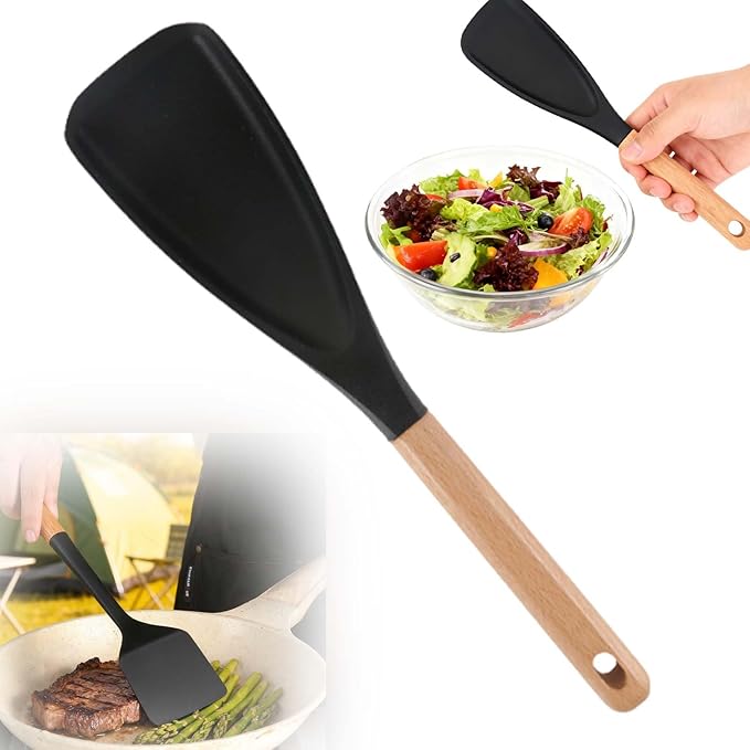 Multifunction Spatula Cooking Spoon, 2025 New Silicone Nonstick Pan Cooking Spoon, Matte Kitchen Silicone Utensil for Cooking Serving Stirring Scooping Scraping (Black 1pc)