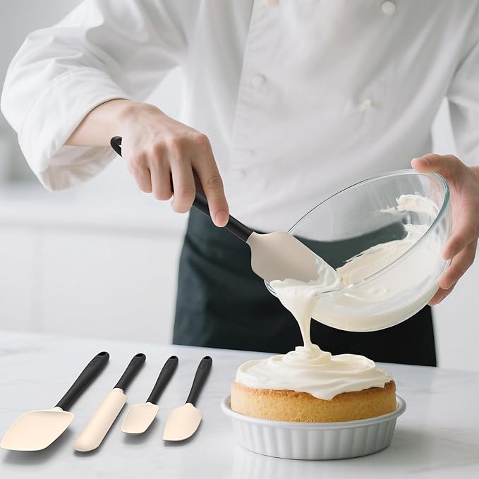 Coukre Silicone Spatula Set of 5,High Temperature Resistant, Food Grade Silicone, Dishwasher Safe, for Baking, Cooking (Beige Black)