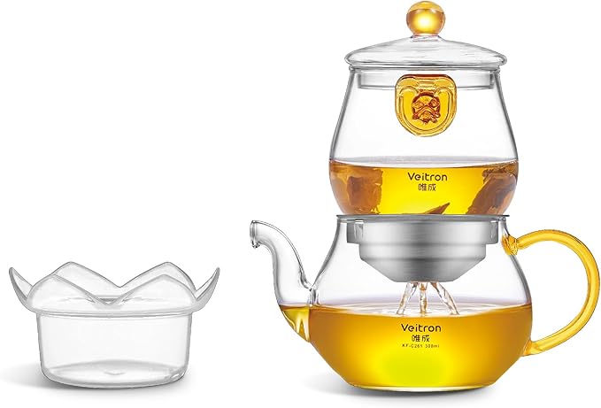 Easy to Soak Tea Pot, Total 560ml (18.94 oz) Glass Teapot with Base, Tea and Water Separation Magic Teapot for Stovetop, Home, Office or Solo Tea Drinking