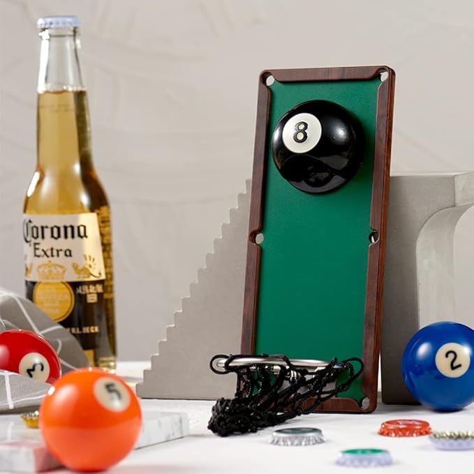 Arola Magnetic Billiard Ball Bottle Opener, Removable Metal Wall Mounted Opener with Cap Catcher Collector, Birthday Gift for Billiards Enthusiast, Beer Lovers and Men, as Kitchen Yard Bar Decoration