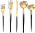 Lemeya Matte Black Gold Silverware Set for 6,Modern Stainless Steel Brushed Cutlery Set,30-Pieces Heavy Duty Flatware Set,Knives Spoons and Forks Set Utensils Set, Satin Finish, Dishwasher Safe
