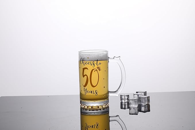 50th Birthday Gift，Men and Women Cheering 50th Birthday Beer Mugs，Cheers to the 50th Anniversary Beer Glass，50th Birthday Party Wedding Anniversary Decorative Gift, 18 Ounce (Cheers to 50 Years)