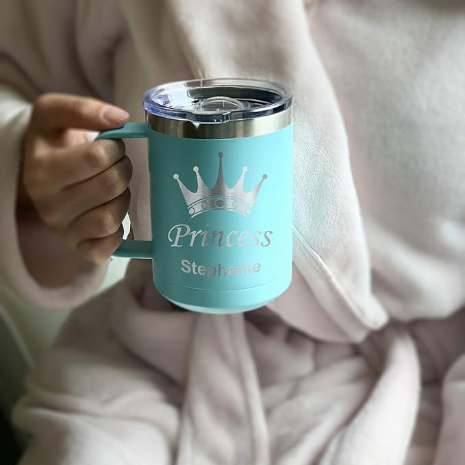 LaserGram 15oz Vacuum Insulated Coffee Mug, Tiki Statue, Personalized Engraving Included (Teal)