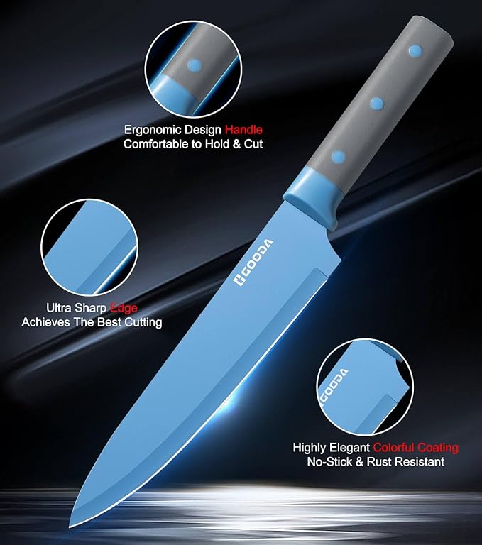 GOODA Knife Set,11 Pieces Kitchen Knife Set with Built-in Sharpener Block,Dishwasher Safe, High Carbon Stainless Steel Chef Cooking Knife Block Set