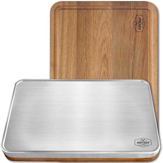 Stainless Steel Cutting Boards For Kitchen With Lip(Wood & Metal, 15"x10") - Non Plastic Non Toxic Acacia Wooden Double Sided Cutting Chopping Boards For Kitchen For Defrost | Best Gift Idea