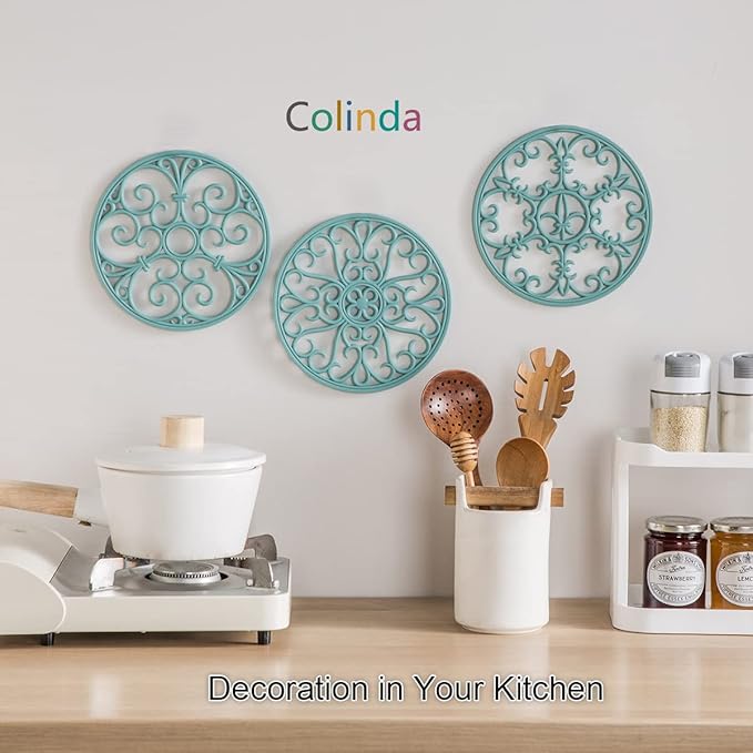 Silicone Trivet Mat - Non-Slip & Heat Resistant Kitchen Pads for Countertops & Table - Trivets for Hot Dishes & Cookware - Pot Holder for Pots & Pans - Turquoise, Set of 3