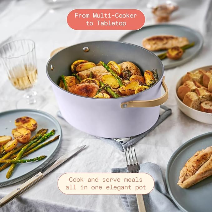 Beautiful 10-in-1 Electric Multi-Cooker by Drew Barrymore, 6-quart, digital display, 10 cooking functions, non-stick pot, easy one-touch control (Lavender)