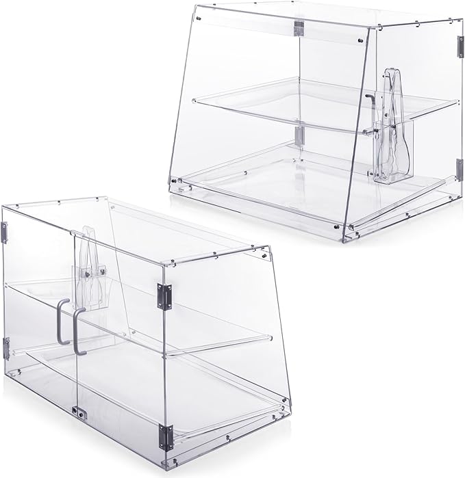 Bakery Display Case, Pastry Display Case Countertop 2 Tier Tray, Display Cabinet Box for Baking Enthusiasts, Acrylic Clear Boxes for Bread Pastry Desserts Food Cookie