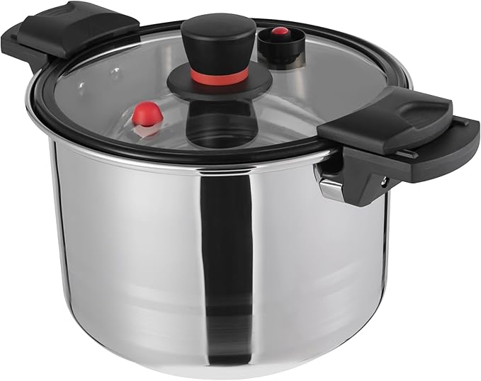 7.4 Qt Stainless Steel Pressure Cooker, 60KPa Fast Pressure Pot with Glass Lid for All Stoves, Induction Cookers and Gas Stoves, Large Soup Stew Pot Olla De Presion
