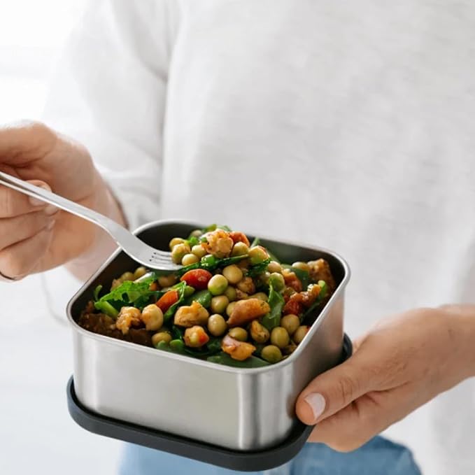Flexibento - Leak proof Stainless Steel Lunch Box | Sandwich, Snack Pack Lunch Containers with Silicone Lids | Steel Bento Box |Metal lunch Box|1*25 OZ+ 2*13 OZ + 2 *2 OZ| Set Of 5 |Vanilla