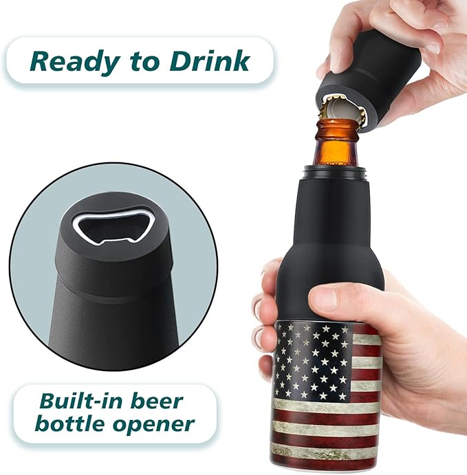 Stepstall 4-in-1 Can Cooler & Bottle Holder with Opener, Double Walled Stainless Steel Insulated, 12oz Beer Gifts for Men