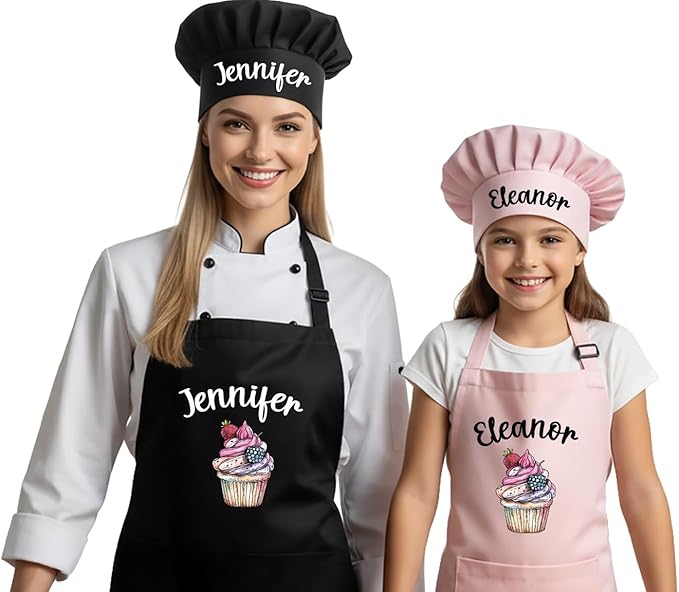 Personalized Apron for Women, Kids, Toddler, Girls and Boys, Matching Mommy and Me Aprons with Pockets, Baking Apron, Christmas & Halloween Gifts