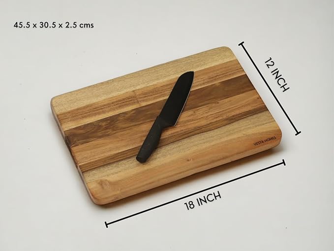 Vesta Homes Extra Large Wooden Cutting Board | 18 * 12 Inches | Chopping, Serving Board/Block for Vegetables, Fruits, Cheese and Charcuterie | Natural Acacia Wood | 1" Thick | Handcrafted in India