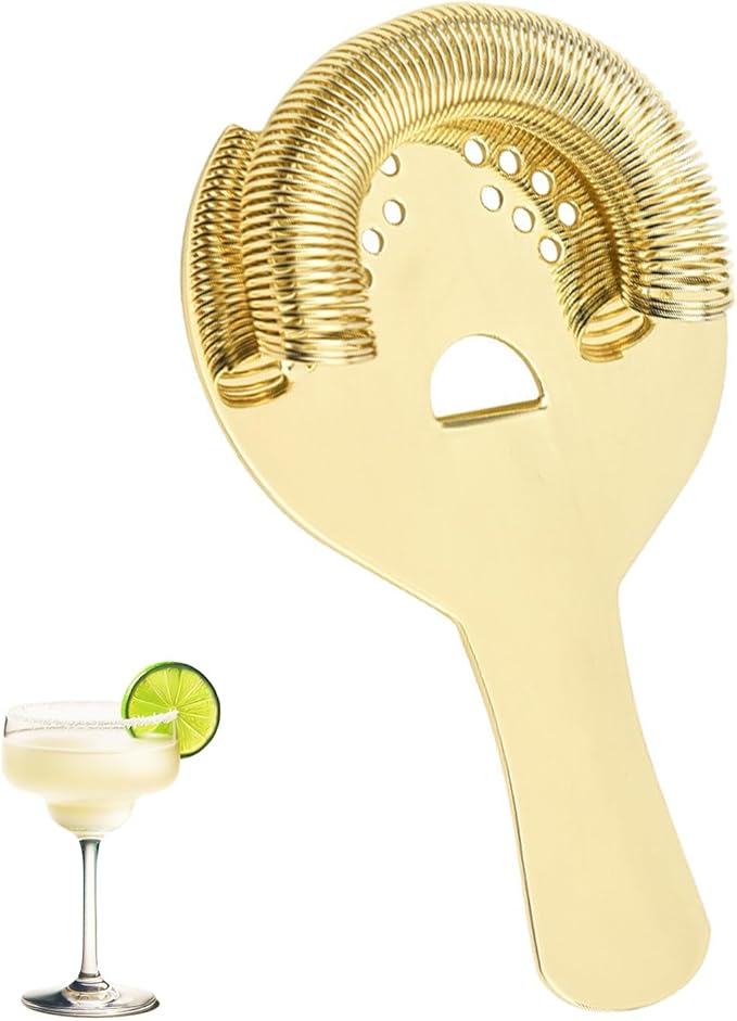 Gold Cocktail Strainer for Drinks 2 Prong Hawthorne Strainer with Removable Spring Stainless Steel Bartending Strainer Bar Cart Tool