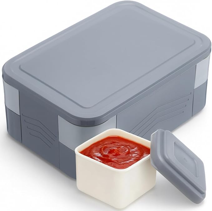 6-compartment Bento Box, 50oz Lunch Container with Utensils & Sauce Cup, Microwave & Dishwasher Safe, Leakproof Lunch Box for Adults Men Women (Gray)
