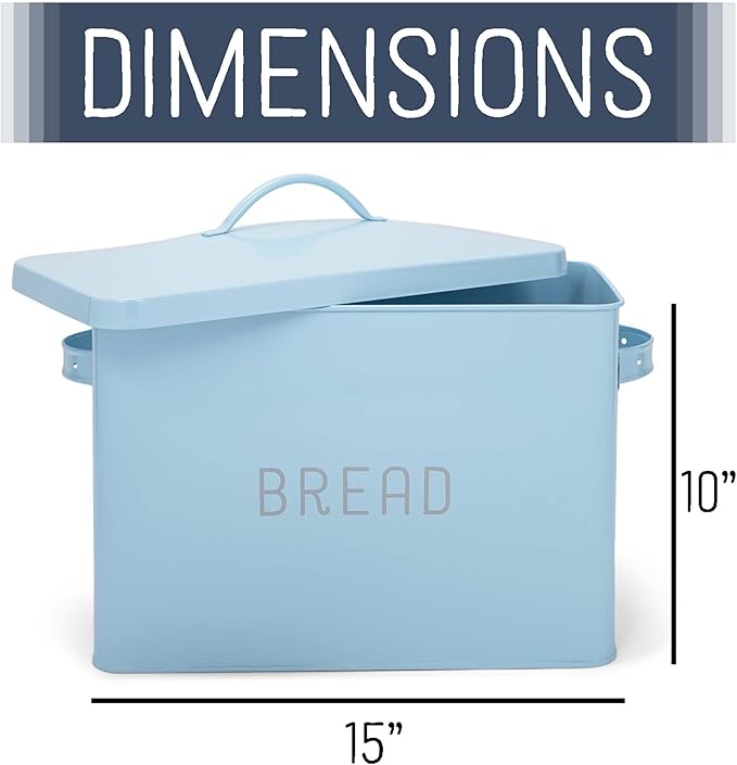 Nat & Jules Extra Large Blue 15 x 10 Metal Farmhouse Bread Box - Holds Two Full Loaves
