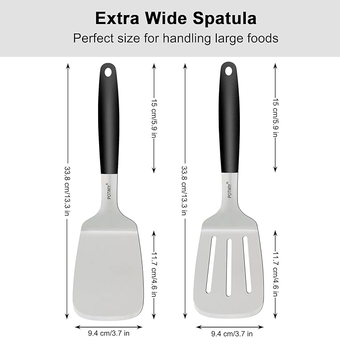 Stainless Steel Wide Spatula Set, Heavy Duty Large Metal Spatulas for Cast Iron Skillets Griddle and BBQ Grill, Solid and Slotted Turner with Silicone Handle for Smash Burgers and Pancake