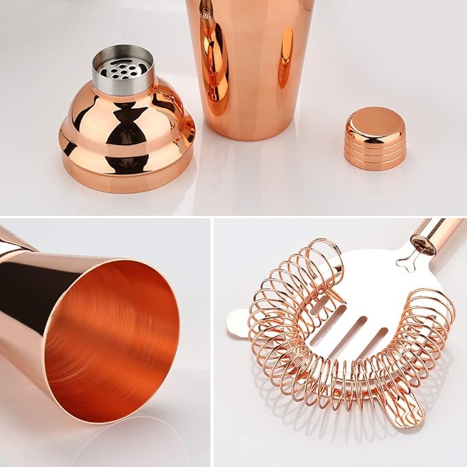25 oz Cocktail Shaker Set 16 Pcs Mixology Bartender Kit with Stand - Professional Stainless Steel Bartending Kit - Perfect Home Bar Tool Gift Set for Drink Mixing (Rose Gold)