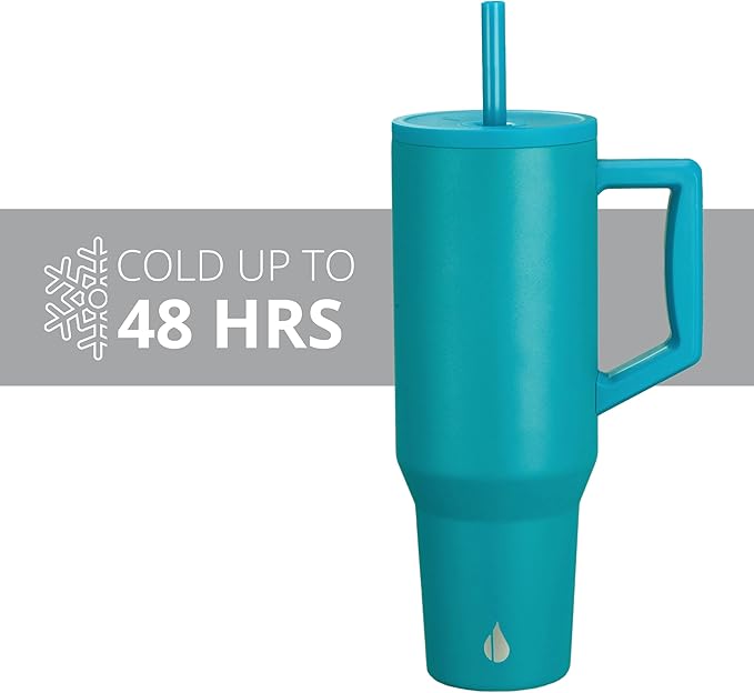 Elemental 40 oz Tumbler with Handle and Straw - Spill Proof Insulated Stainless Steel Commuter for Hot and Cold Beverages - Travel Coffee Mug with 2 Straws & Spill Proof Lid - 40oz - Teal