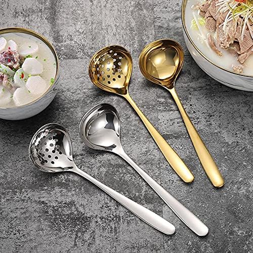 Soup Ladle Skimmer Slotted Spoon Set Stainless Steel Strainer Gravy Colander Hot Pot - Silver