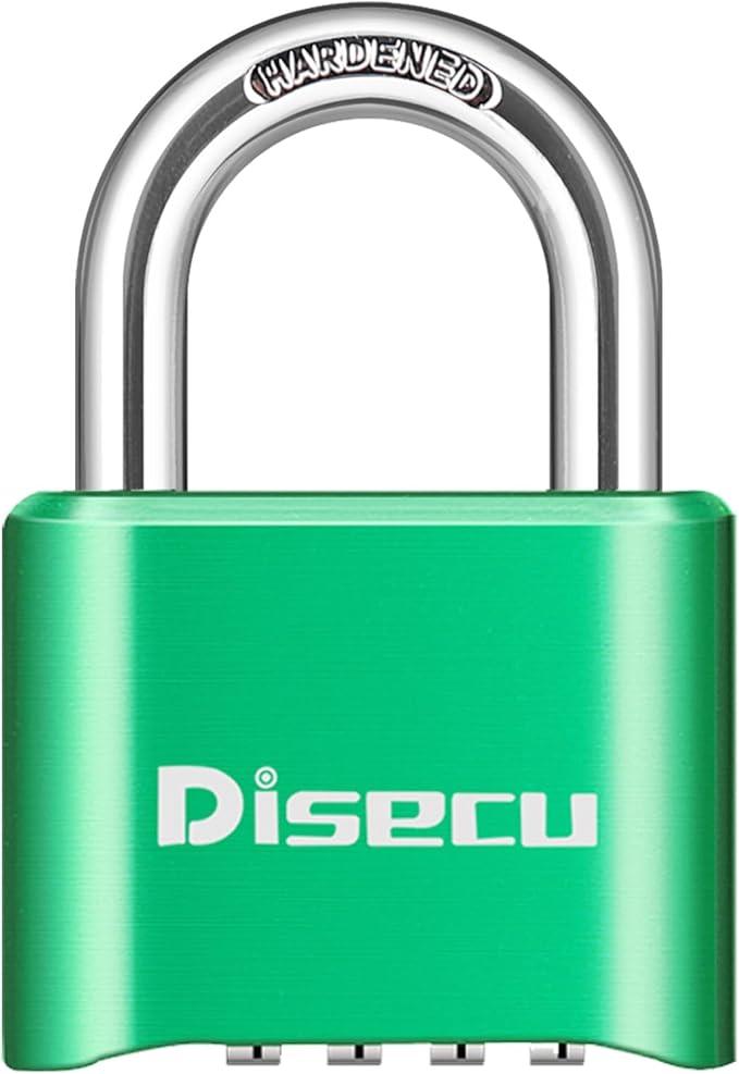 1 Pack disecu Heavy Duty 4 Digit Combination Lock, Outdoor Waterproof Padlock for School Gym Locker, Storage Unit, Shed, Fence, Gate (Green)
