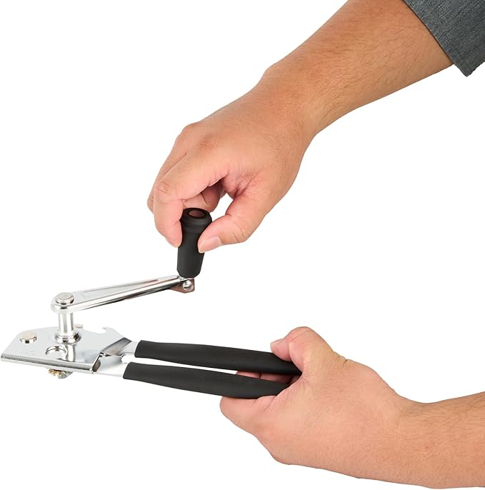 Restaurantware Stainless Steel Magnetic Manual Can Opener - 6 Pack - German Standard Black Crank Can Opener with Magnet, Ergonomic Handle, Non-Slip - Heavy-Duty Hand Can Opener, Easy Turn, Sharp Blade