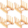YWSHF 4 PCS Bamboo Wooden Dish Rack Dishes Drainboard Drying Drainer Storage Holder Stand Kitchen Cabinet Organizer for Dish,Plate,Bowl,Cup Pot,Lid,Book